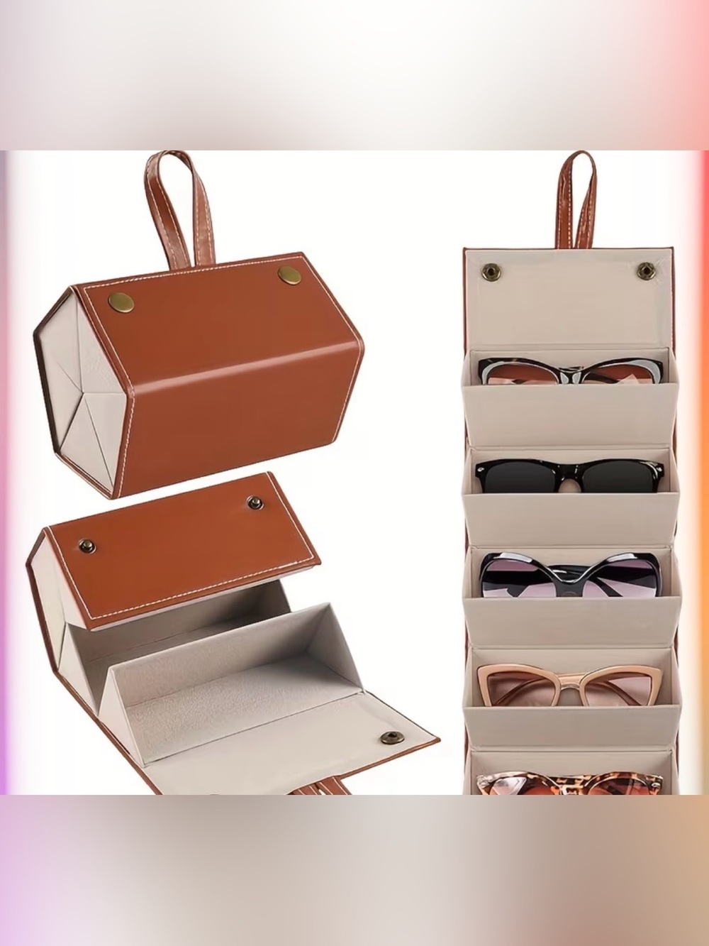 Leather-Look Hanging Sunglass Organizer in Cognac Brown or Black